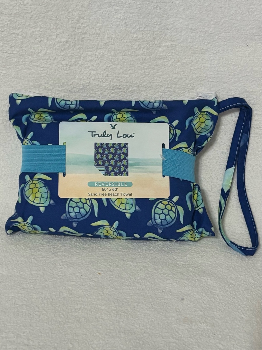 Truly Lou Blue Turtle Reversible Beach Towel